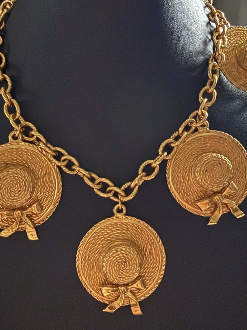 CHANEL Gold-Tone Straw Hat Charm Necklace
